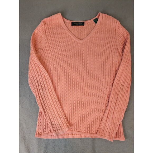 Peru Unlimited Pima Cotton Knit Sweater VNeck Coral Casual Size Small - Picture 2 of 8